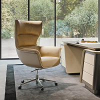 Italian light luxury extremely simple office chair study boss chair high-end designer leather book chair