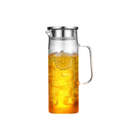 【zozo】直立式耐熱玻璃冷水壺1200ml(不鏽鋼蓋 大容量 高硼矽玻璃 玻璃茶壺 附柄冷水壺 泡茶壺)