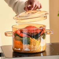 Glass Stew Pot Transparent heat-resisting gas cooker Multi purpose Noodles with Lid for Salad Soup Milk Pot kitchen accessories