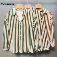 Baju-T Jalur, Hijau, Coklat, Biru Tua, Jalur, M-3XL, P24, Gaya A696 #, [COD]