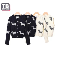 TB women's autumn puppy sweater four bars Internet celebrity Thom same jacquard cardigan knitted jacket