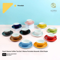 Cup & Saucer Coffee Tea Set 2 Warna Porcelain Keramik 250 ml Kopin