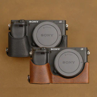 AYdgcam Handmade Genuine Leather Camera case For Sony A6100 A6400 A6300 A6000 Camera Bag Half Cover Handle Vintage Case