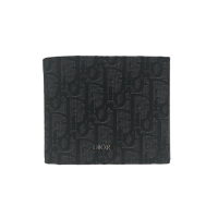 【二手名牌BRAND OFF】DIOR 迪奧 黑色 緹花帆布 Oblique 雙折 短夾 2OBH027YSE