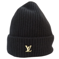 【二手名牌BRAND OFF】LOUIS VUITTON 路易威登 黑色 喀什米爾羊絨 LV Initials Spark 毛線帽 M77877