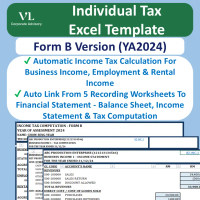 VL Tax Computation Excel Template Form B Financial Stmt & Bookeeping Auto Calculate 2024 / 2025 Busi