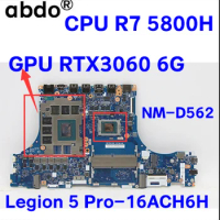 For Lenovo Legion 5 Pro-16ACH6H laptop motherboard NM-D562 motherboard FRU: 5B21B90026 with CPU R75800H GPU RTX3060 6G 100% test