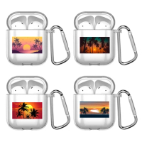 Summer Beach Sunset Sea Palm Tree Case For Apple Airpods 1 or 2 Shockproof Cover For AirPods 3 Pro Pro2 Transparent Earphone Bag