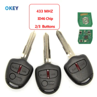 Okey Remote Car Key ID46 Chip 433MHz For Mitsubishi L200 Shogun Pajero Triton Key Fob Control Auto Uncut Key Balde 2/3 Button