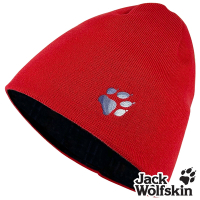 【Jack wolfskin飛狼】小狼爪LOGO條紋針織保暖帽 雙面戴毛帽『紅配黑』