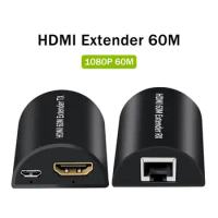 HD 1080P 60hz HDMI Extender 60M 30M 50M Extension Over CAT5e Cat6 UTP LAN RJ45 Ethernet Cable Audio Video Converter Laptop To TV
