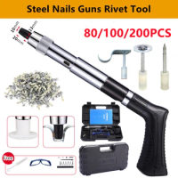 Adjustable 3 Gear Steel Nail Gun Silencer Integrated Nailing Nailer Concrete Steel Nail Gun Wire Slotting Tool Ceiling Rivet Gun