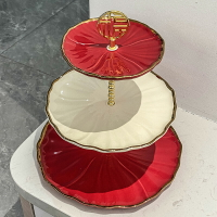 【家裡來客必備】果盤水果盤家用創意兩層多層盤喜慶紅色糖果瓜子盤客廳收納喬遷