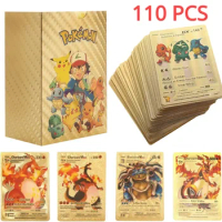 NEW 27-110PCS Cartas Pokemon Gold Cards Spanish English French German Foil Silve Cards Charizard Vmax Gx Game Collection Card