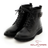 【CUMAR】側邊拉鏈綁帶馬汀靴-黑色