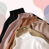 LESKA Turtleneck Rajut Kriwil Atasan Wanita Korea Knitwear Inner Baju Tebal Panjang Tangan Oversize