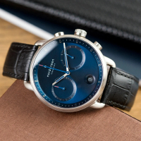【Nordgreen】ND手錶 先鋒 Pioneer 42mm 月光銀殼×藍面 極夜黑鱷魚紋真皮錶帶(PI42SILEBCNA)