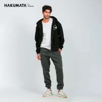 Hakumata - Jaket Pria Katun Fleece Zipper Full Hoodie Reaper Hitam