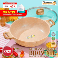 (BONUS MOIST 43RB) KUALI JUMBO WOK 32 CM Panci Granit Marble Anti lengket Greblon C3 GOHAPPY GERMANY