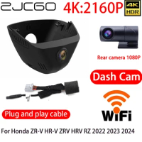 ZJCGO 4K DVR Dash Cam Wifi Front Rear Camera 24h Monitor For Honda ZR-V HR-V ZRV HRV RZ 2022 2023 2024