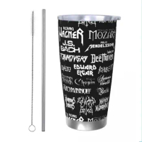 Heavy Metal Insulated Tumbler with Straws Mozart Beethoven Stainless Steel Thermal Mug Double Wall Thermos Bottle Cups, 20oz