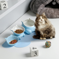 陶瓷寵物碗幼貓碗貓食盆高腳碗貓咪飯碗小Q碗保護頸椎斜口飲水碗
