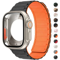 Magnetic Loop Band+case for Apple Watch Band 44mm 45 40 41mm Silicone Bracelet Upgrade Ultra 2 for IWatch Series 9 8 7 6 5 4 SE