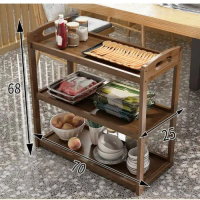 木製儲物小推車置物架（茶色升級3層70置物架）