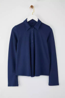 Trendyol Navy Blue Tok Polo Collar Buttoned Relaxed/Comfortable Fit Knitted Blouse