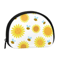 Sunflowers Element 3D Printing Coin Purse Ladies Shopping Portable Silver Bag Travel Mini Credit Card ID Gift