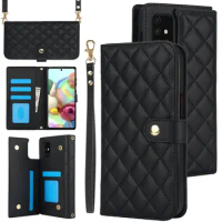 Lanyard Shoulder Bag Case for Samsung Galaxy A52 A72 4G 5G Case Leather Multi Card Slot Flip Cover for Samsung A72 A52S Case