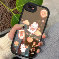 เคสโทรศัพท์สำหรับ Caseiphone SE 2020 พีชพัฟกระต่าย พื้นผิวกระจก เคสโทรศัพท์ซิลิโคนนิ่มกันกระแทกพร้อม