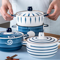 泡麵碗 日式泡面碗早餐碗帶蓋陶瓷家用湯面碗創意餐具湯碗沙拉碗雙耳面碗【林之舍】