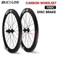 BUCKLOS 700C Carbon Wheelset Disc Brake Road Bike Wheels Rim Thru Axle Carbon Fiber Tubeless Wheels Set 45/50/57mm Bicycle Rims