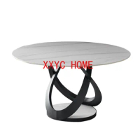 Italian Minimalist Dining Table Modern Simple Round Marble Home Slate Turntable Dining Table