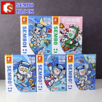 SEMBO Q version astronaut building blocks fun assembled ornaments Mahjong model mobile phone holder children's toys