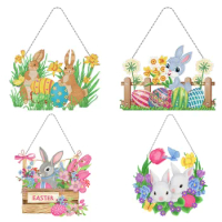 DIY diamond painting Easter bunny eggs door and window decoration rabbit wreath Embroidery Kit Christmas Personalized Gift
