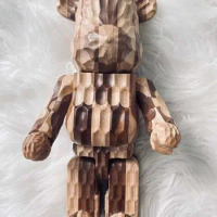 Fujiwara Hiroshi wood 3 Carved Bearbrick 28cm BE@RBRICK Wooden 400% willow pattern natural wood stitching wood bear