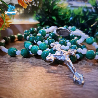 Kalung Rosario Bunda Maria Marmer Bercorak Hijau / Kalung Rosario
