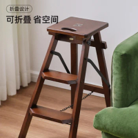 Solid Wood Chair Stool Bar Chair High Stool Bar Chair Dual-use Home Ladder Three-step