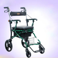 Folding Wheelchair Elderly Shopping Cart Trolley with 4 Wheels Aluminum Alloy Brake Handle Thicken Universal Wheel Comfortable