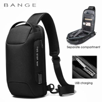 BANGE Men's Waterproof USB Oxford Crossbody Bag Anti-theft Shoulder Sling Bag Multifunction Travel Messenger Chest Pack For Male