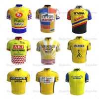 Yellow Retro Cycling Jersey Men Pro Team Short Sleeves Road Clothing Triathlon MTB Jersey Maillot Ciclismo Hombre