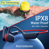 BLUEKAKA Bone Conduction Earphone IPX8 Wireless Open Headset Bluetooth 5.3 Swimming Bluetooth Headphones 32GB MP3 Earbuds