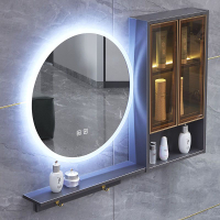 Toilet Cabinet Waterproof Stainless Steel Bathroom Cabinet Toile GOOD SALE sg t Storage Cabinet Bathroom round Mirror Smart Mirror Cabinet Separate Wall-Mounted Demisting Dressing Rack with Light Stora Pack