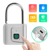 Security Door Lock Smart Keyless USB Rechargeable Fingerprint Padlock For Locker Sports School Zinc alloy Metal(No Key App Lock)