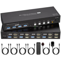 Dual Monitor HDMI 2.1 KVM Switch 4 Computers 2 Monitors 8K@60Hz 4K@120Hz 4 Port KVM Switches for 4 PC Share 4 USB 3.0 Devices