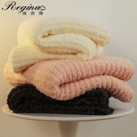 REGINA Brand Hairy Stripe Knitted Blanket Microfiber Downy Fluffy Cozy Soft Sofa Bed Office Car Throws White Pink Gray Blankets