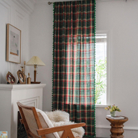 窗簾綠色格子色織美式窗簾成品廚房簾飄窗窗簾半遮光