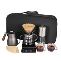 All in One Pour Over Coffee Maker Set with Electric Grinder Coffee Kettle Server and Dripper with Travel Bag Outdoor Camping